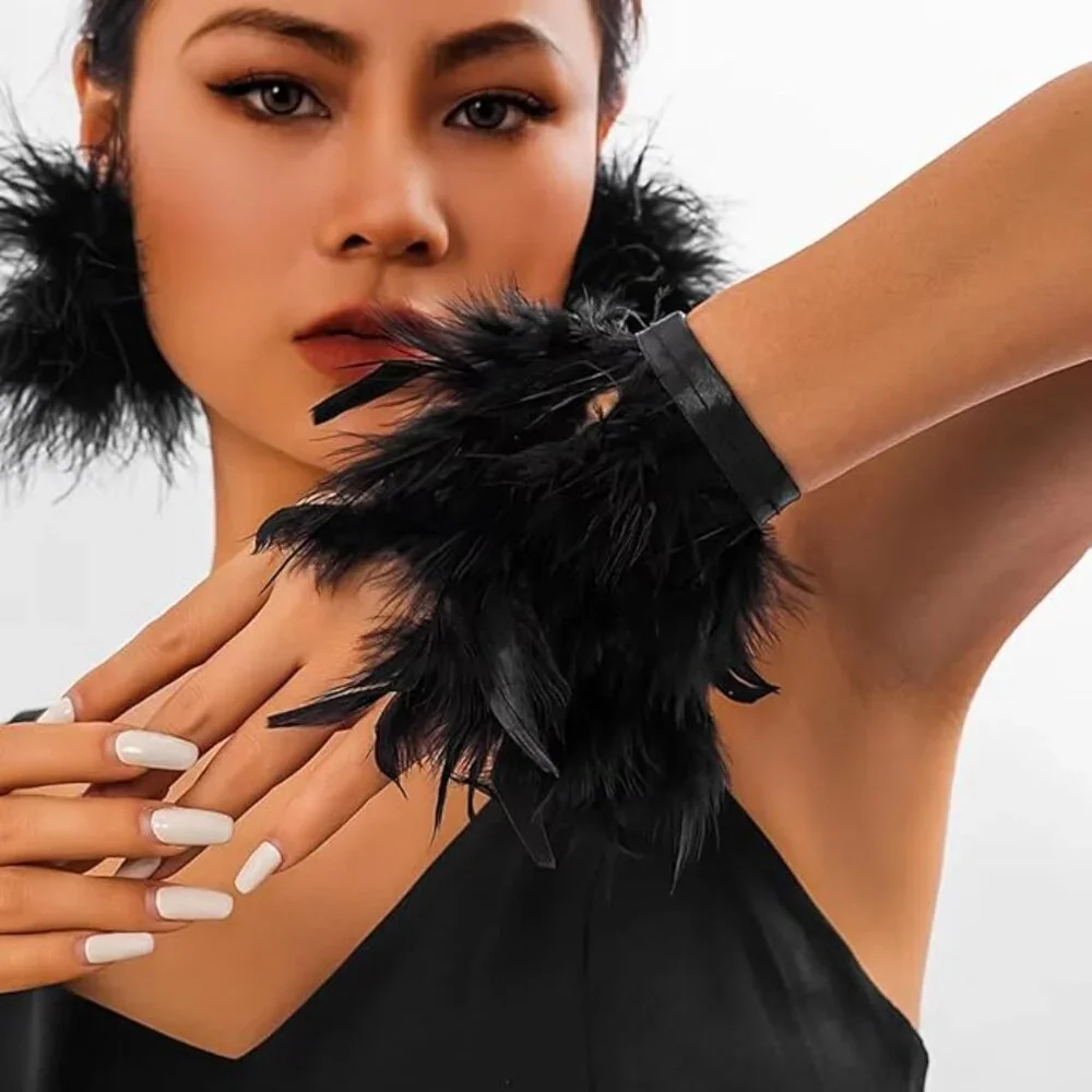 Feather Gloves Cuffs Swan Wrist Band